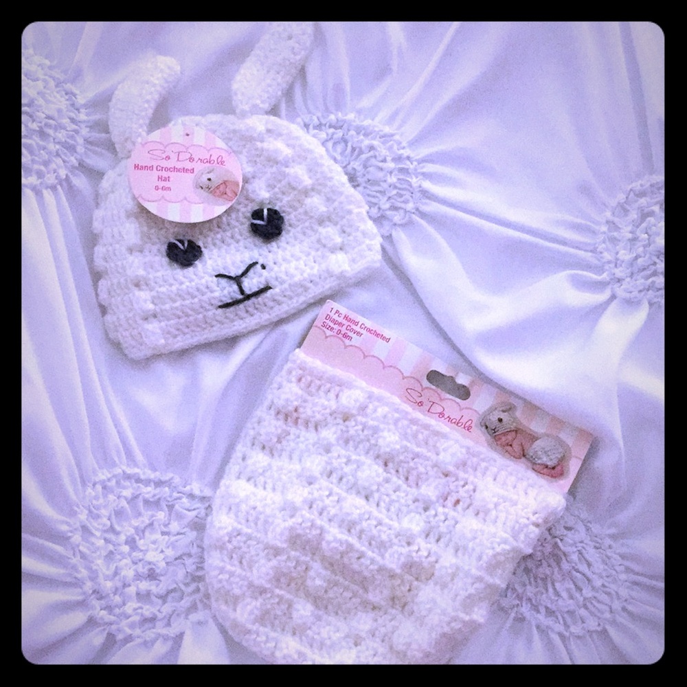 Hand crocheted bunny hat and diaper cover